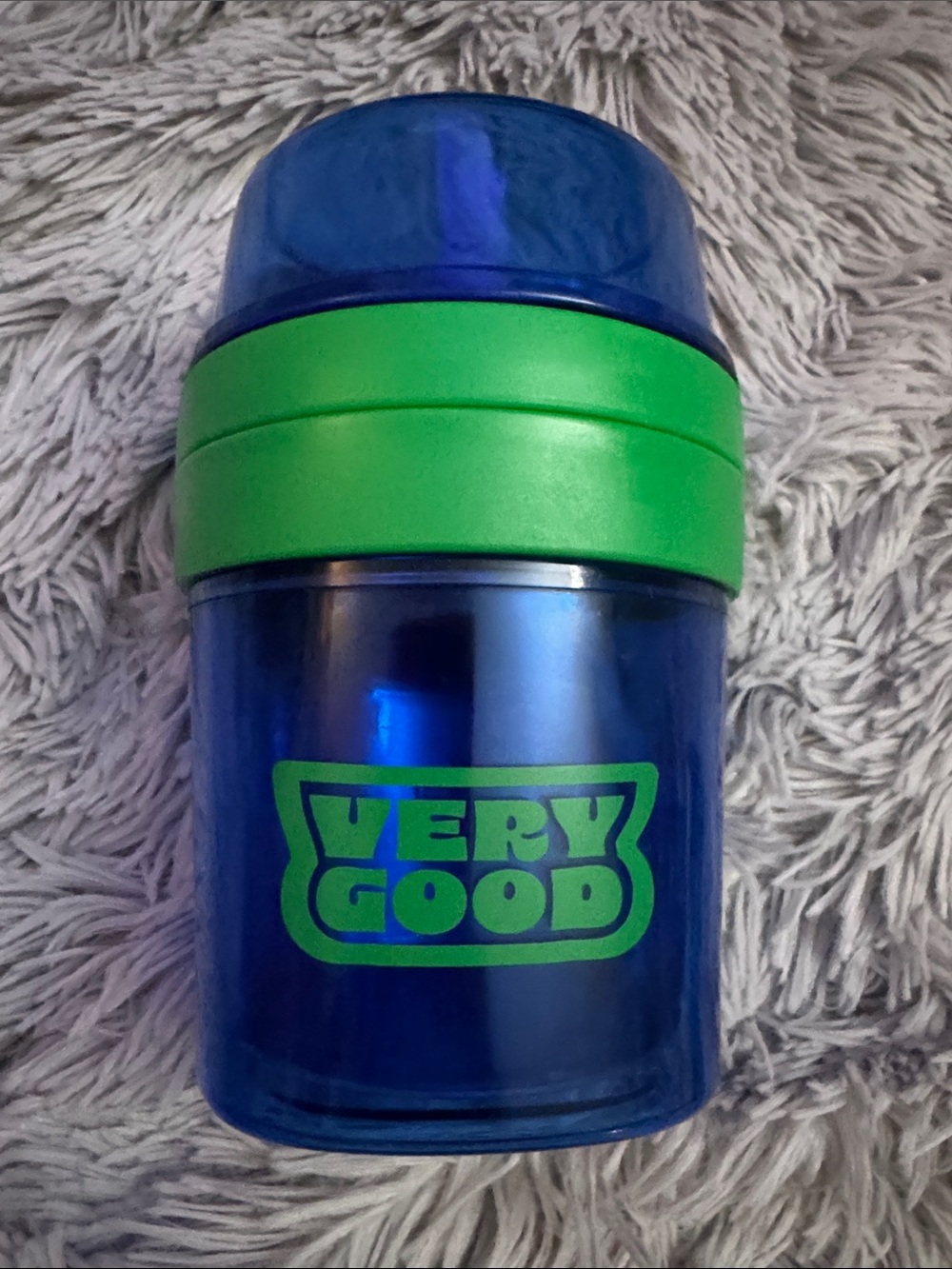 Tabitha Brown Very G Blue and Green Kids Snack Cup with 'Very Good' Logo